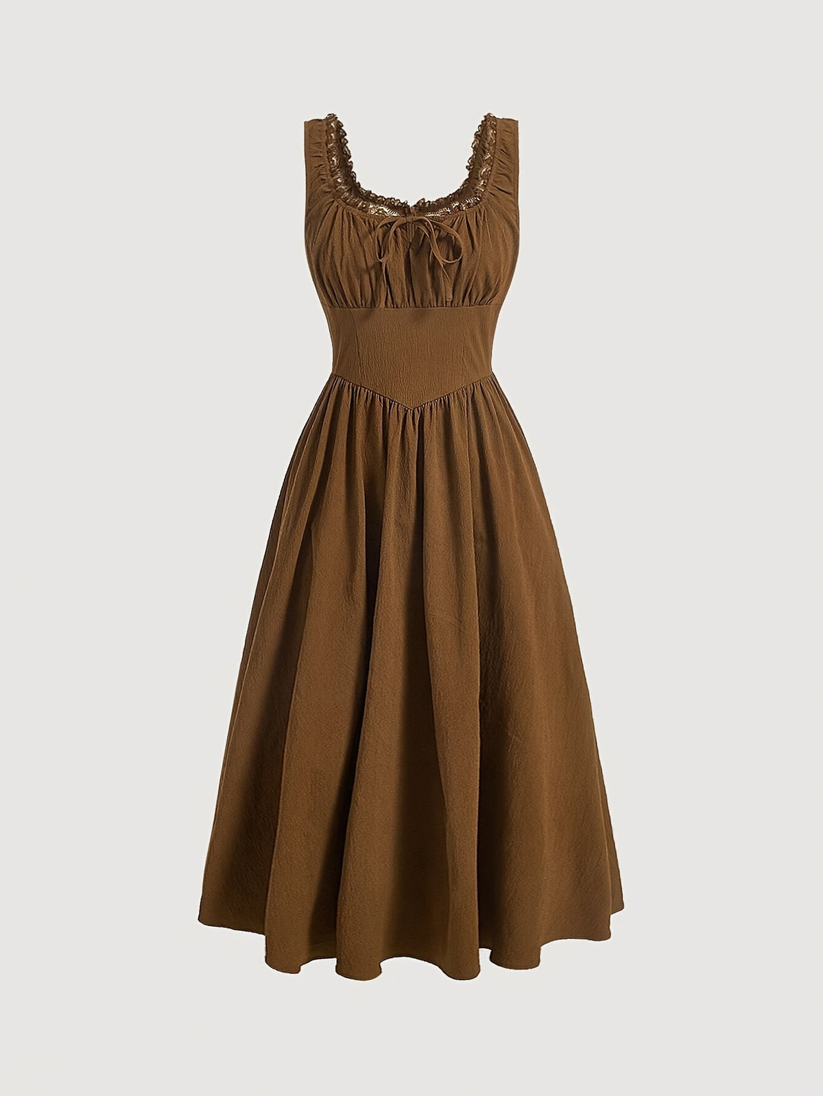 Robe midi grande taille, caramel à taille corsetée