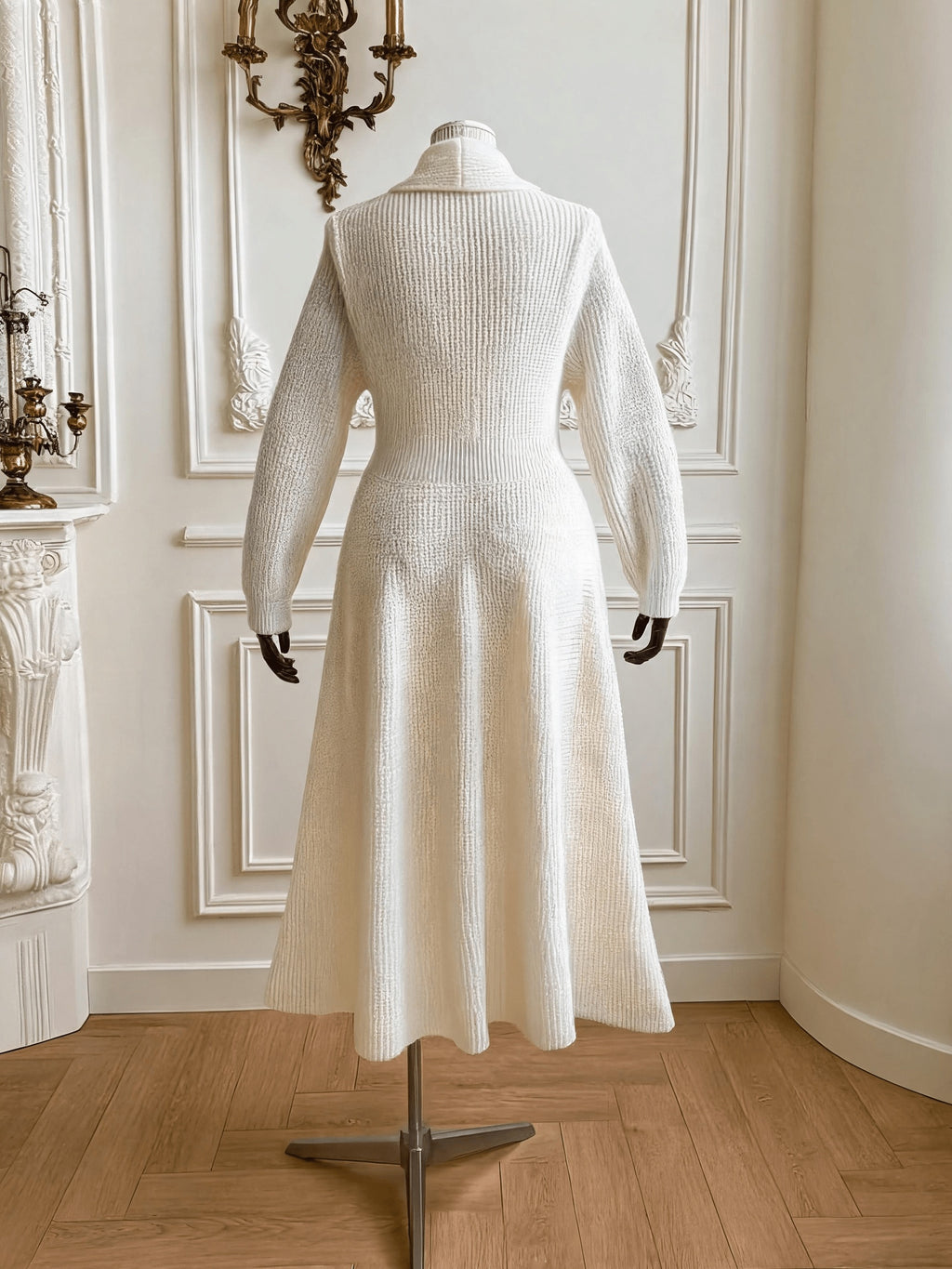 Robe midi grande taille — Boutons dorés et col châle crème