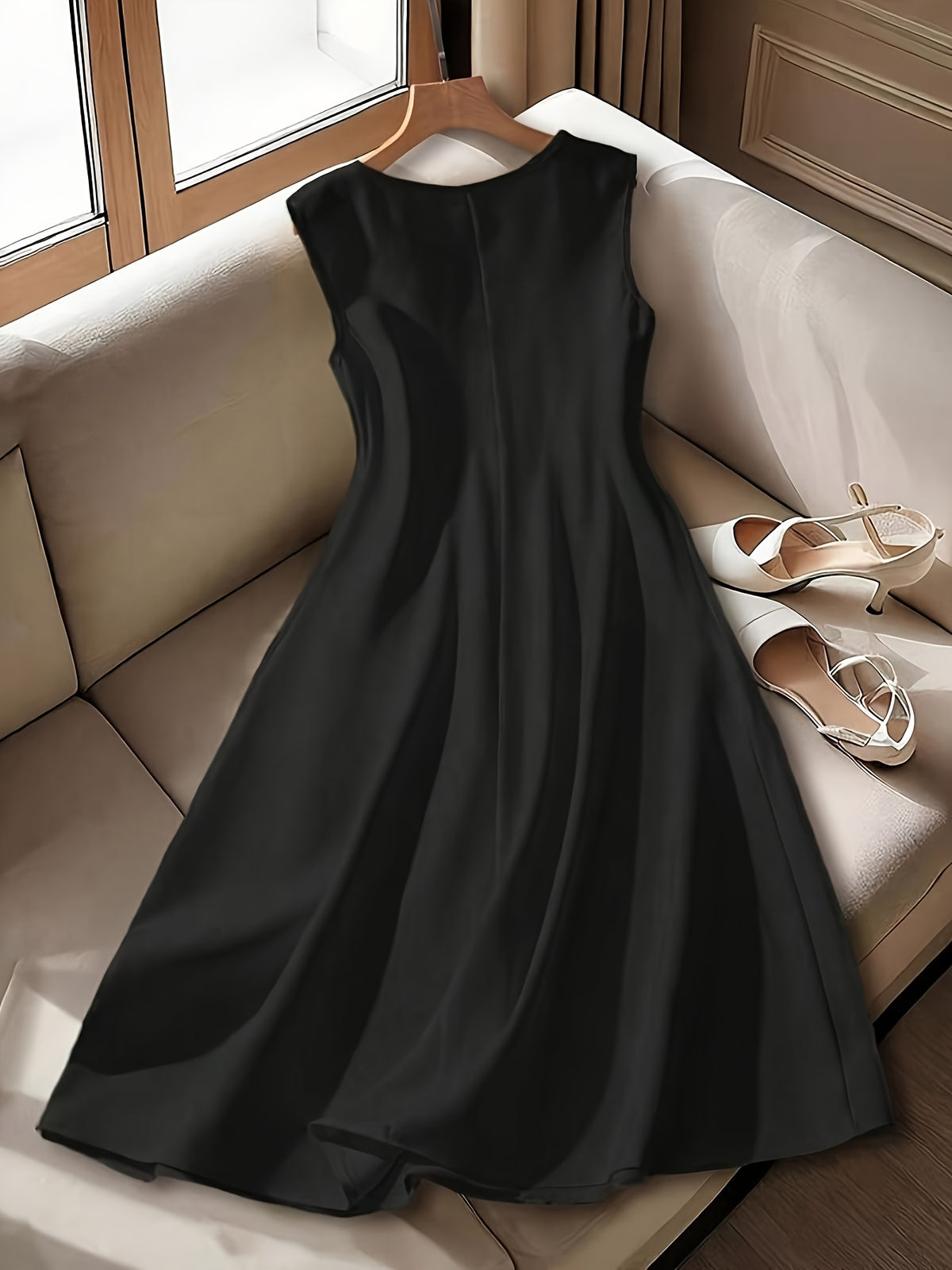 Robe midi grande taille — Boutons perlés sur crêpe gaufré