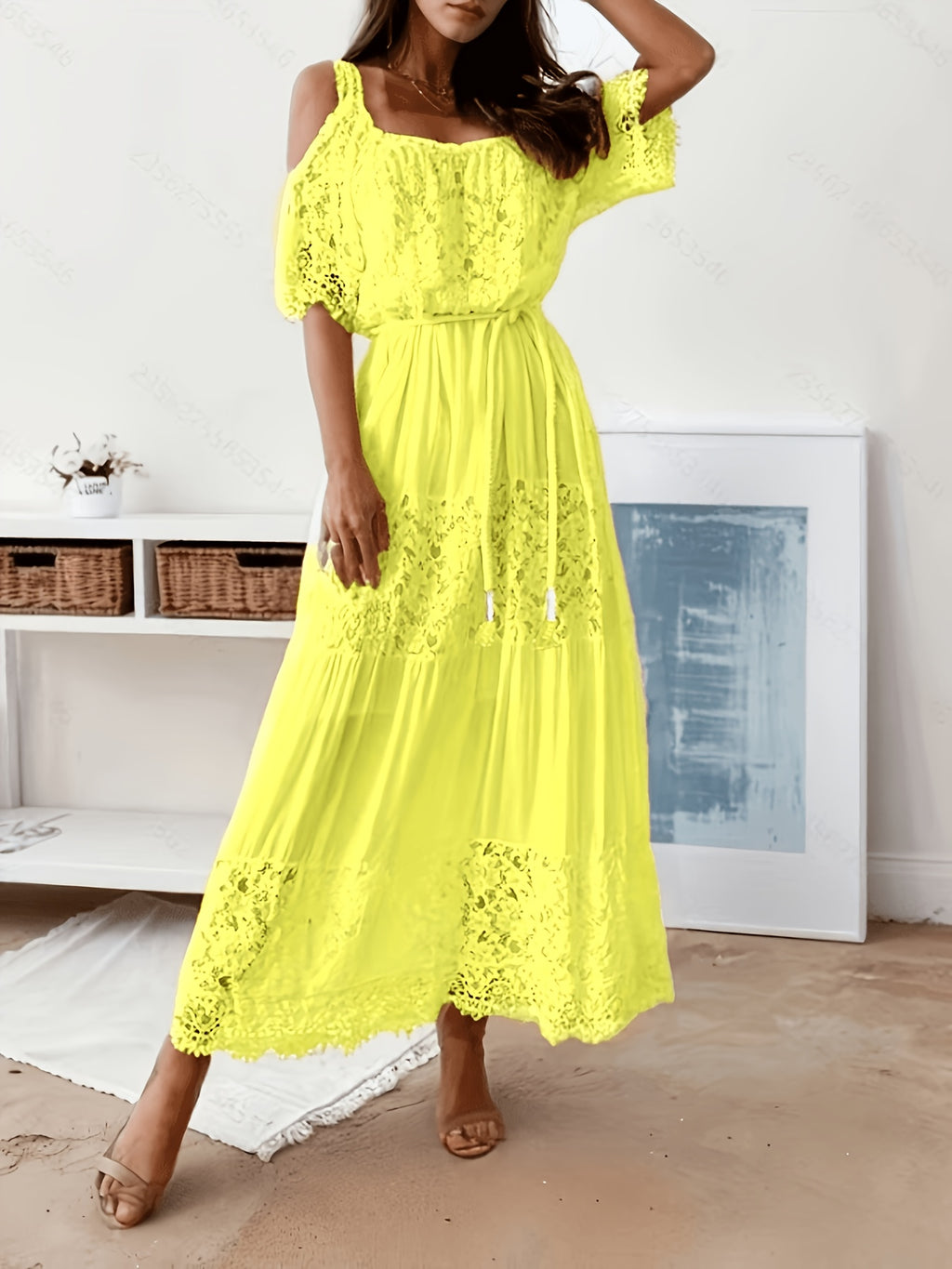Robe midi grande taille, guipure ajourée, onze — vue 13