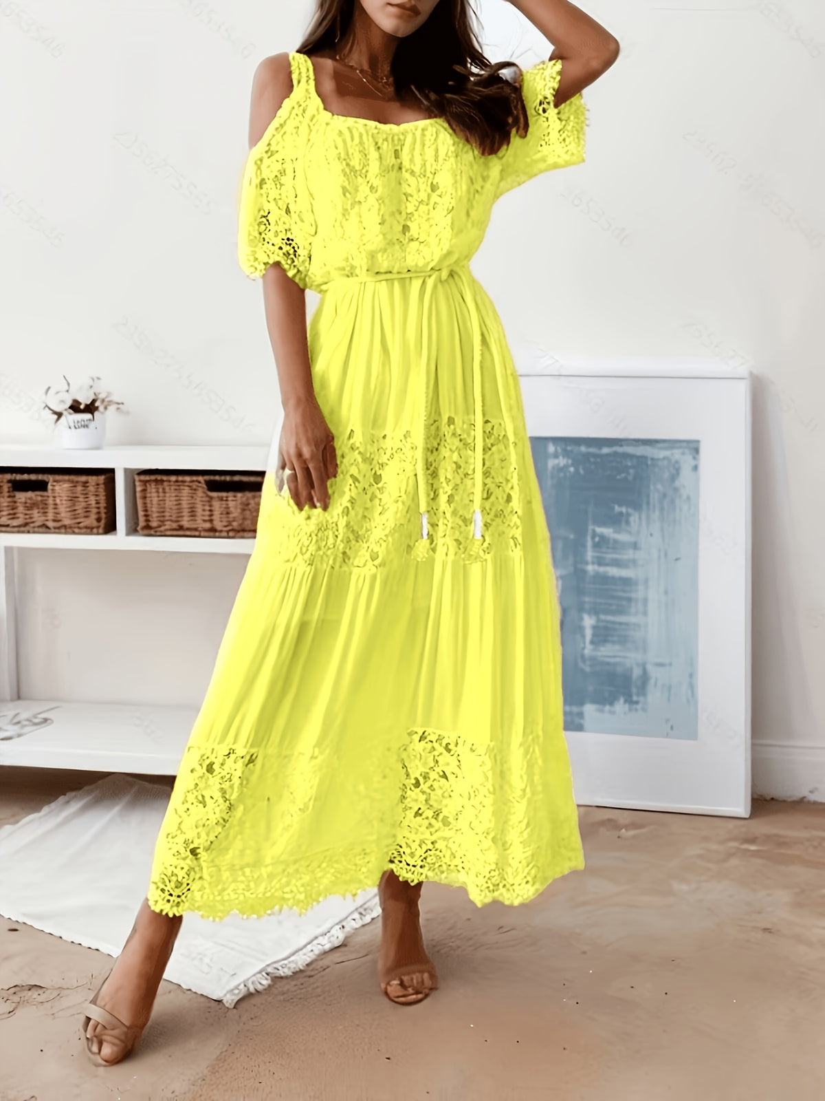 Robe midi grande taille, guipure ajourée, onze — vue 13