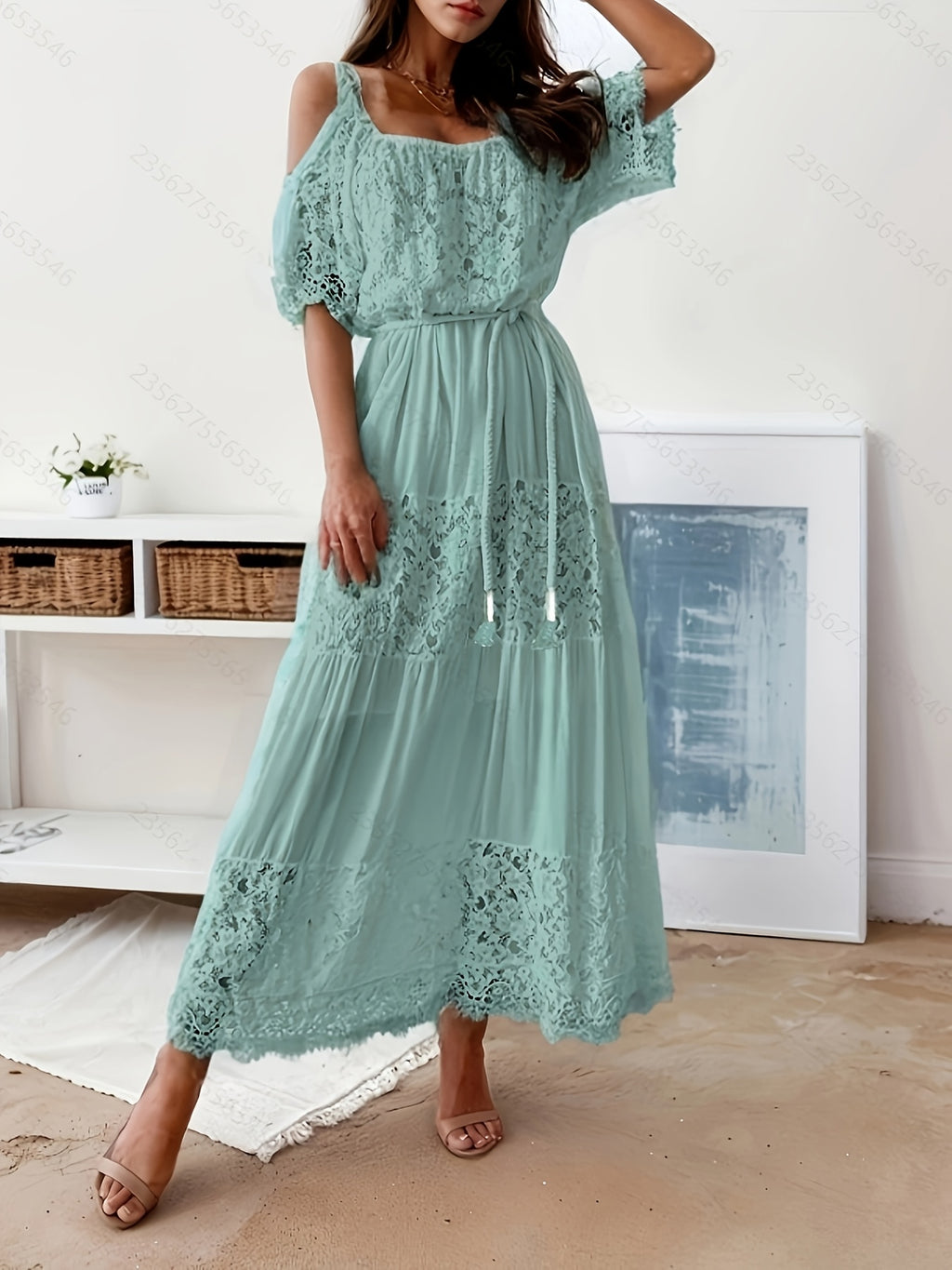 Robe midi grande taille, guipure ajourée, onze — vue 19