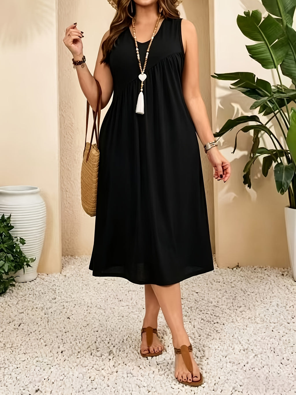 Robe midi grande taille — Taille empire et jersey gris chiné