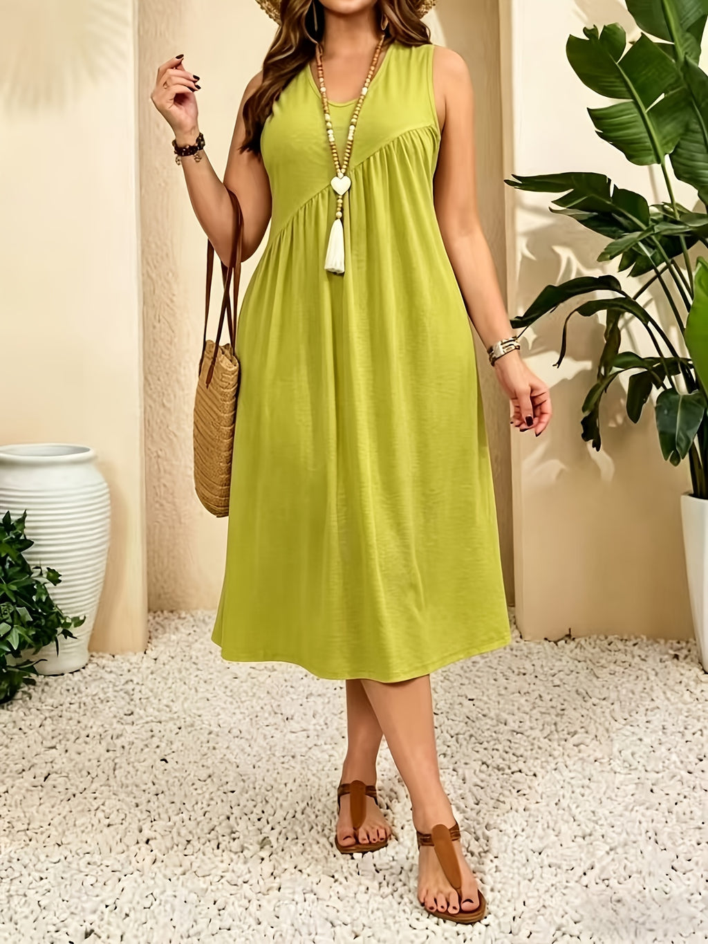 Robe midi grande taille — Taille empire et jersey gris chiné