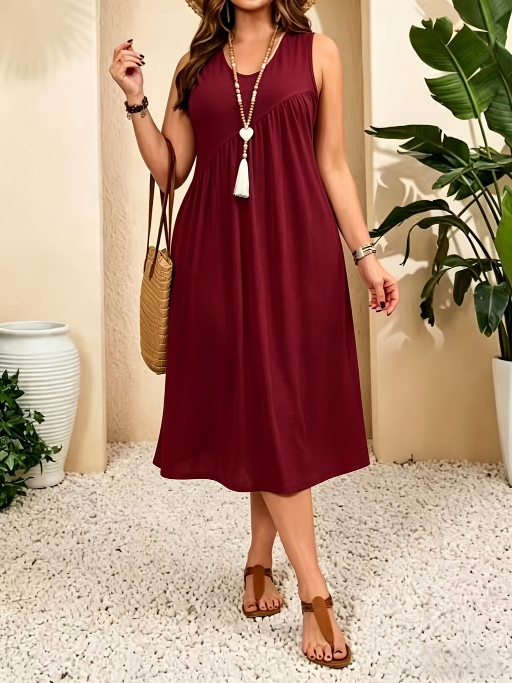 Robe midi grande taille — Taille empire et jersey gris chiné