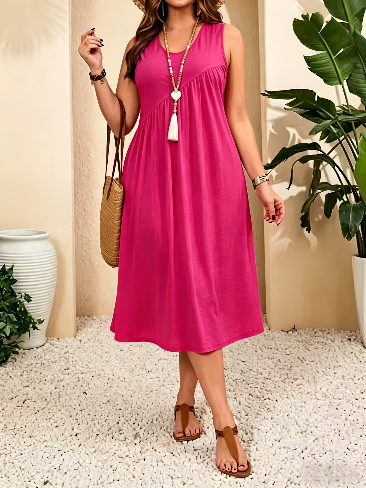 Robe midi grande taille — Taille empire et jersey gris chiné