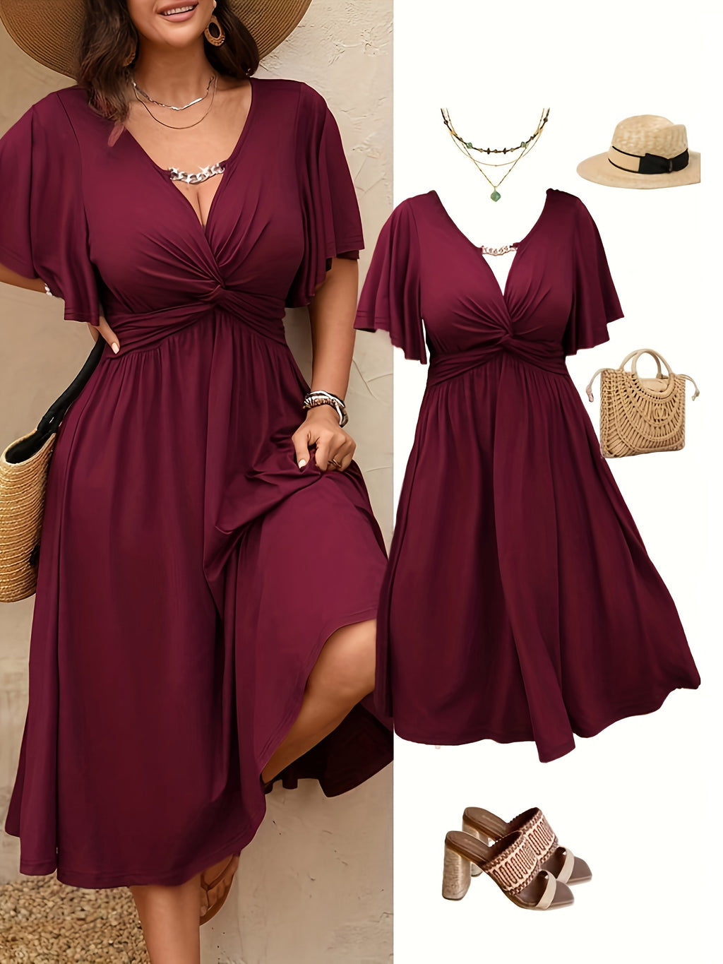 Robe midi grande taille — Buste à torsade et fente latérale