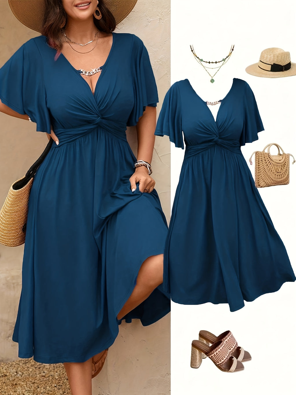 Robe midi grande taille — Buste à torsade et fente latérale