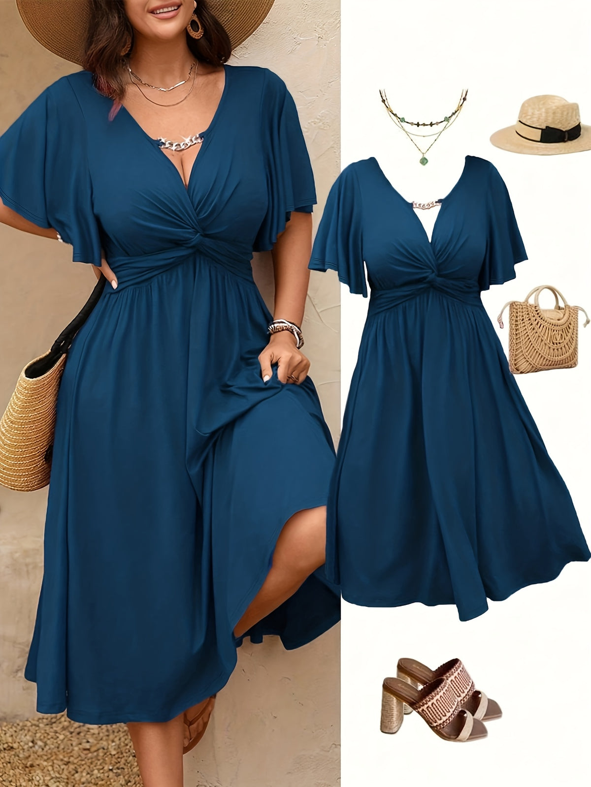 Robe midi grande taille — Buste à torsade et fente latérale