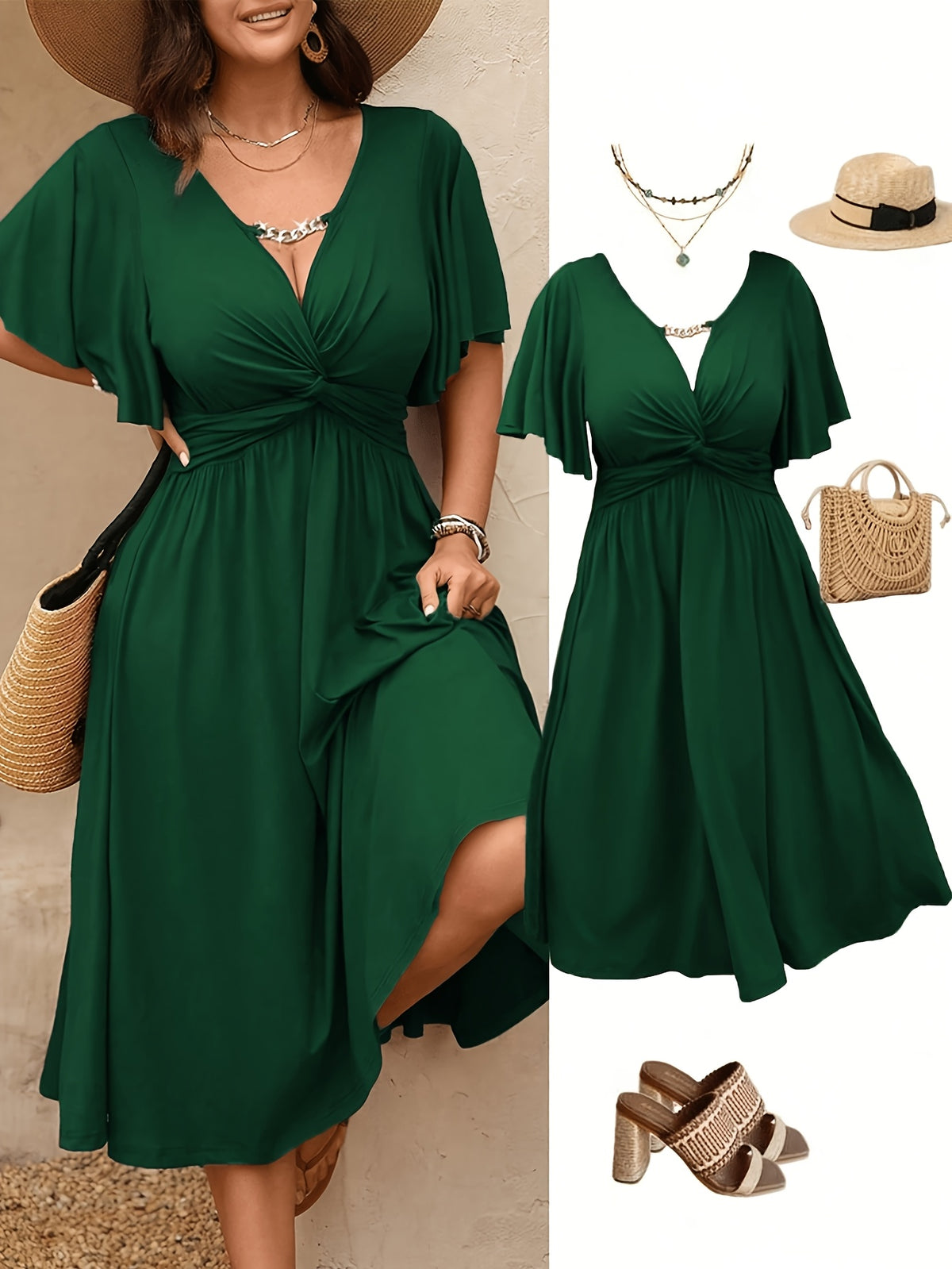 Robe midi grande taille — Buste à torsade et fente latérale