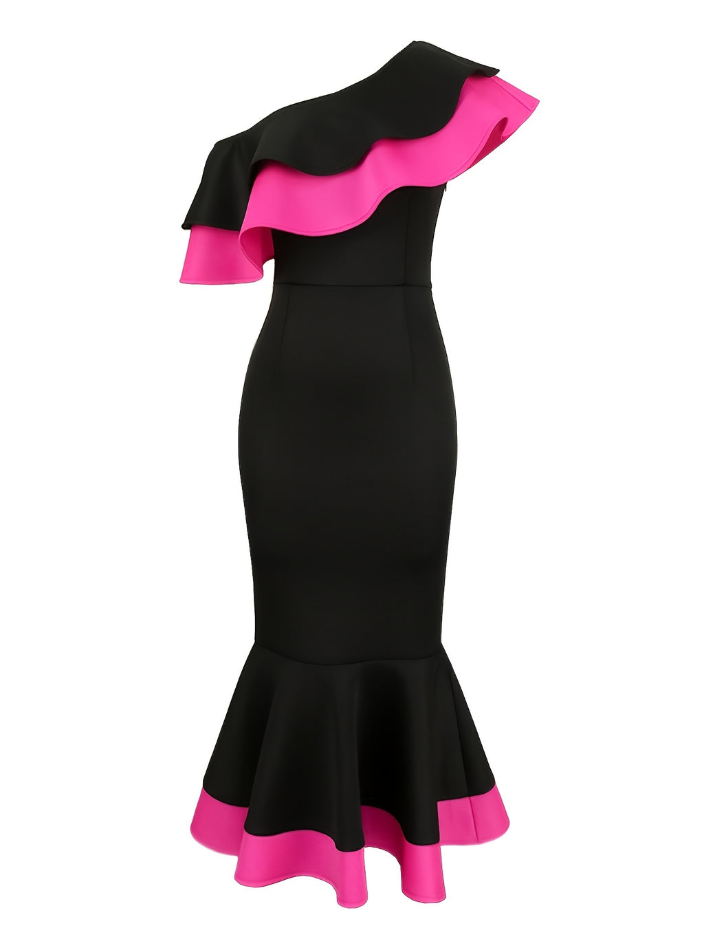 Robe midi grande taille — Sirène noire et liseré fuchsia