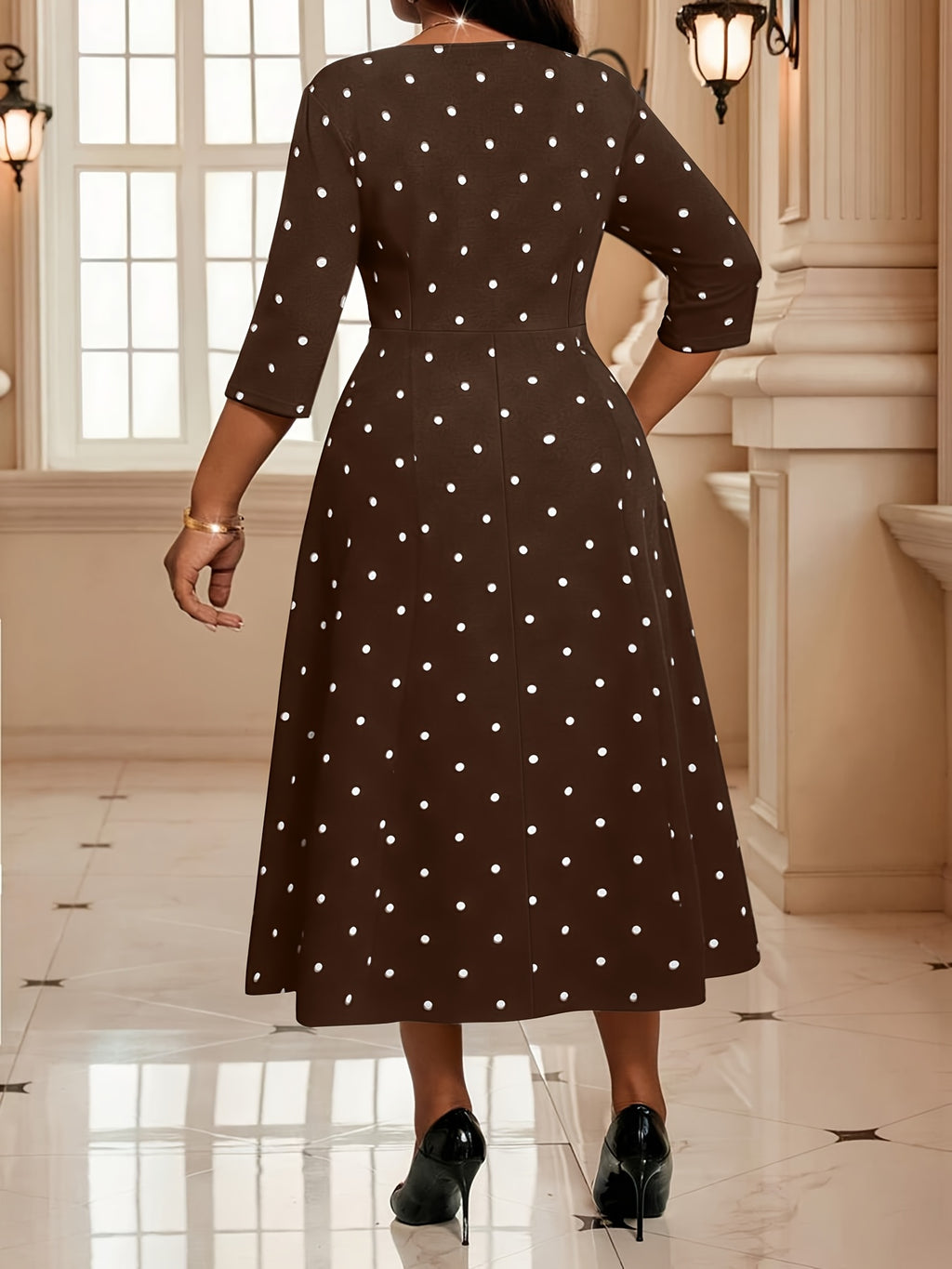 Robe midi grande taille, pois, cinq fonds au choix