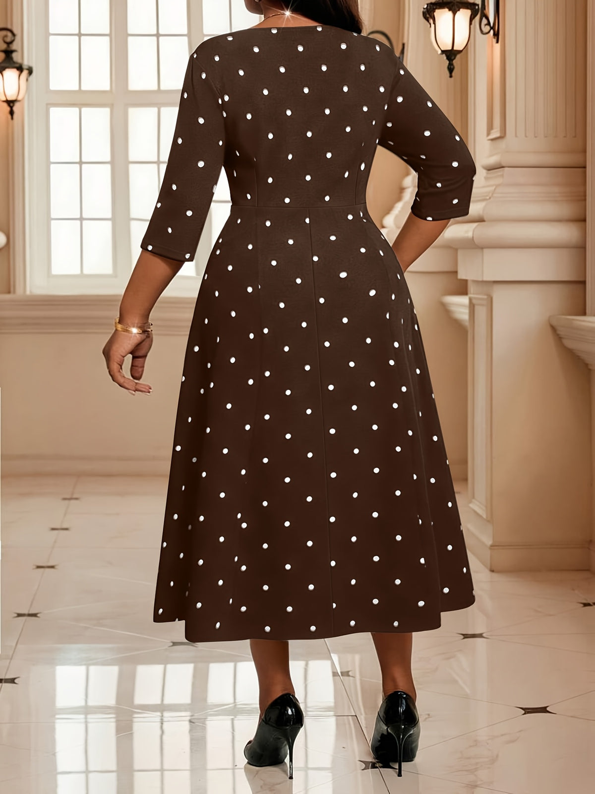 Robe midi grande taille, pois, cinq fonds au choix