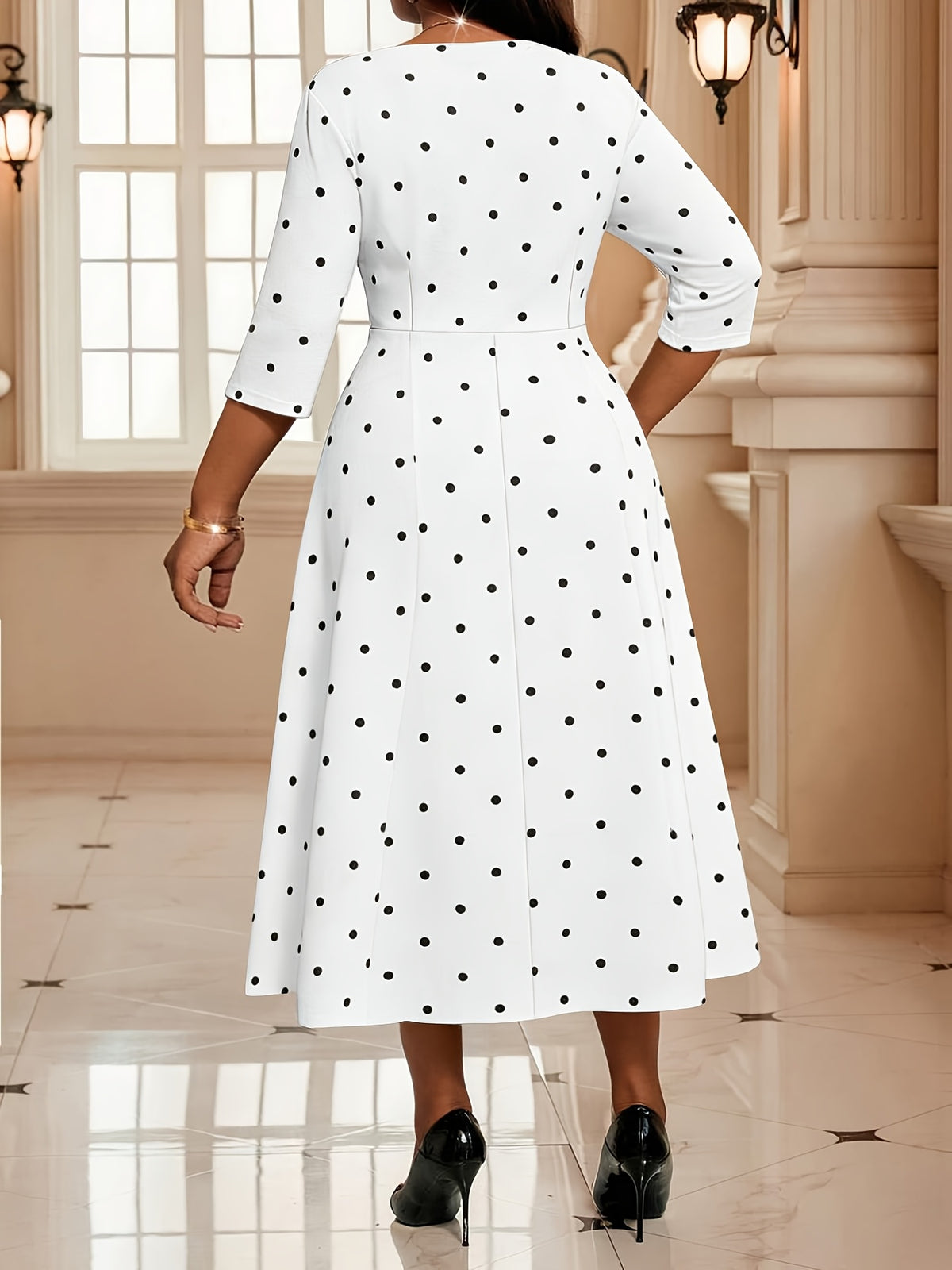 Robe midi grande taille, pois, cinq fonds au choix
