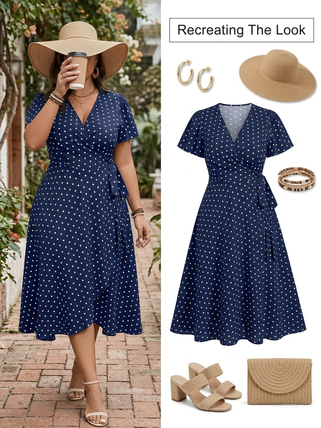 Robe midi grande taille, pois, dos sans fermeture