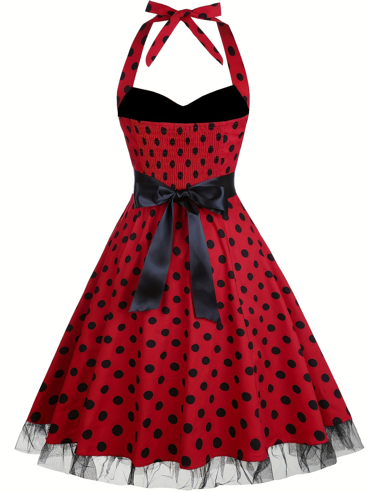 Robe midi grande taille — Pois rouges et jupon en tulle