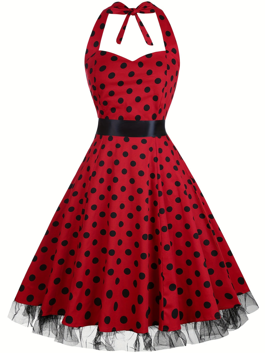 Robe midi grande taille — Pois rouges et jupon en tulle