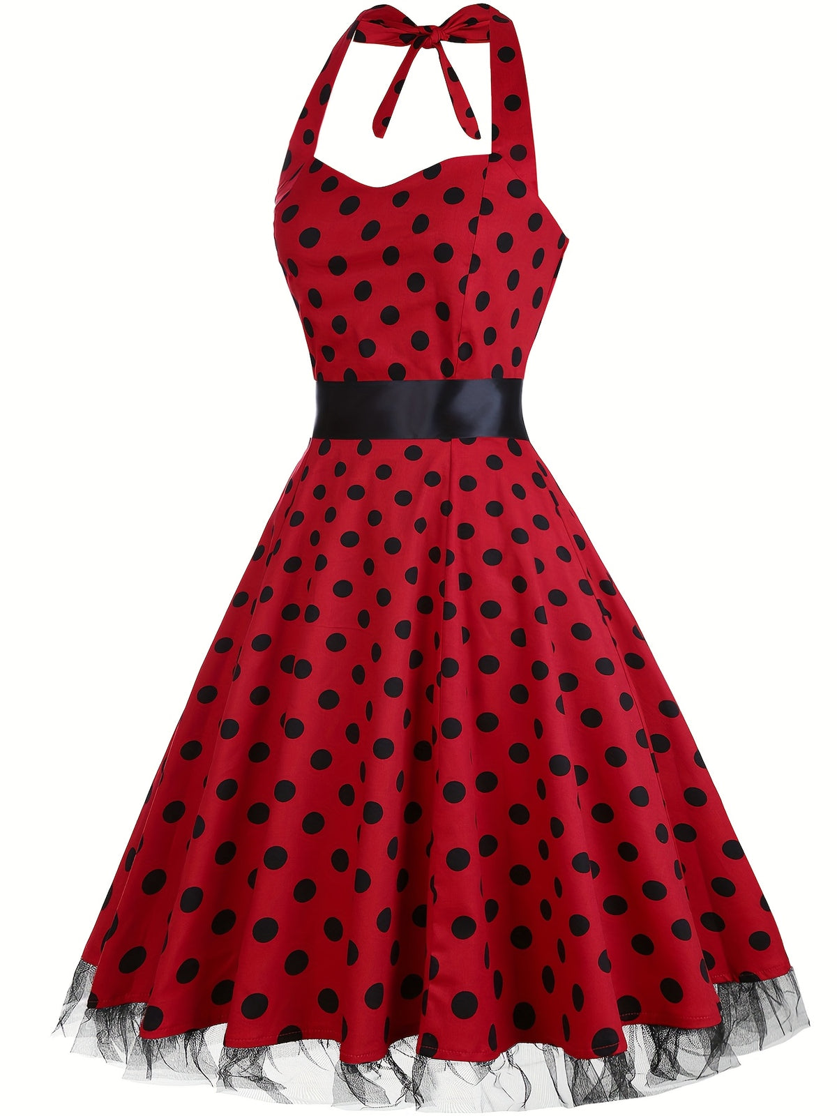 Robe midi grande taille — Pois rouges et jupon en tulle