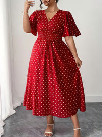Robe midi grande taille — Semis de pois et taille smockée