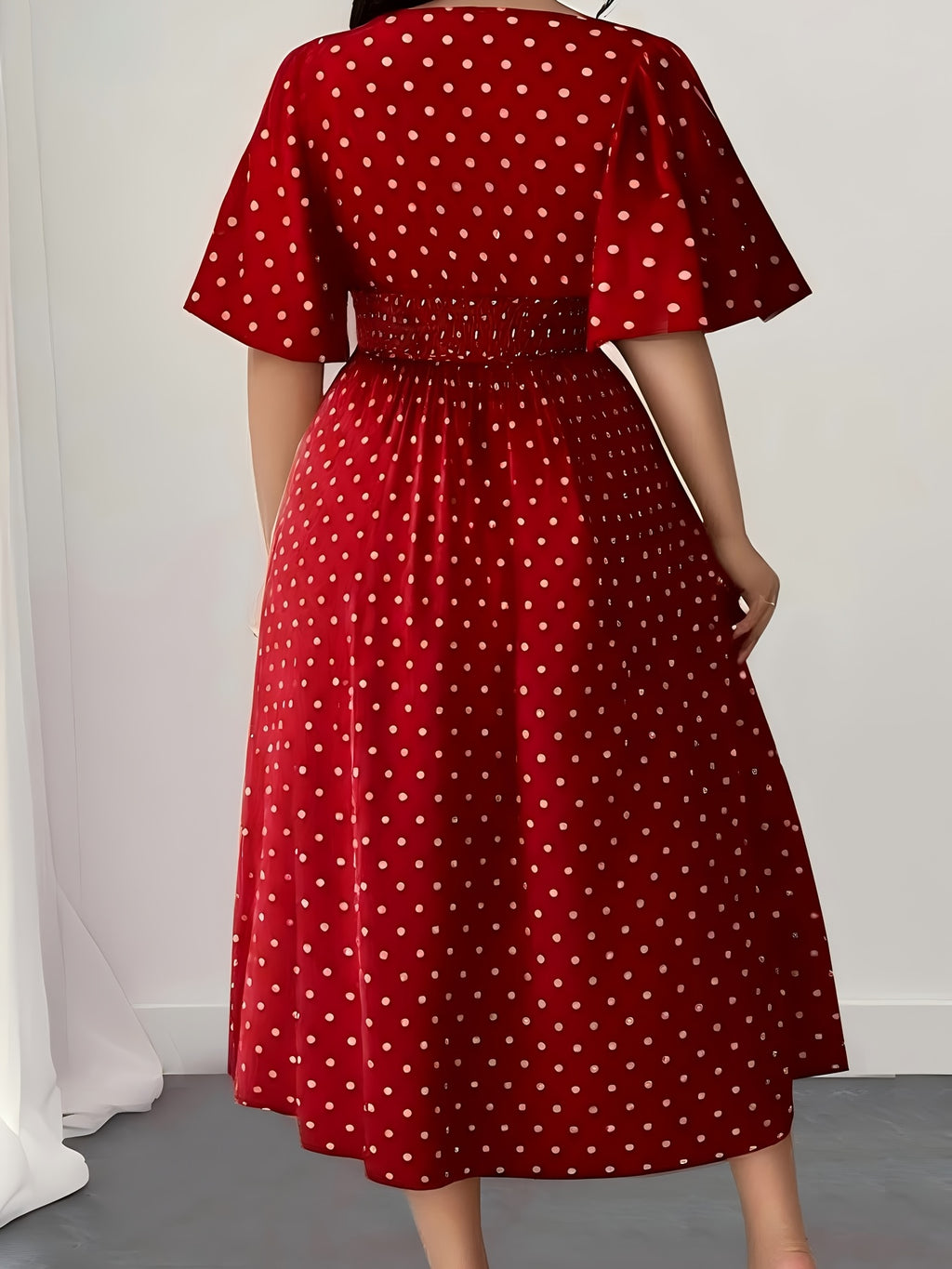 Robe midi grande taille — Semis de pois et taille smockée
