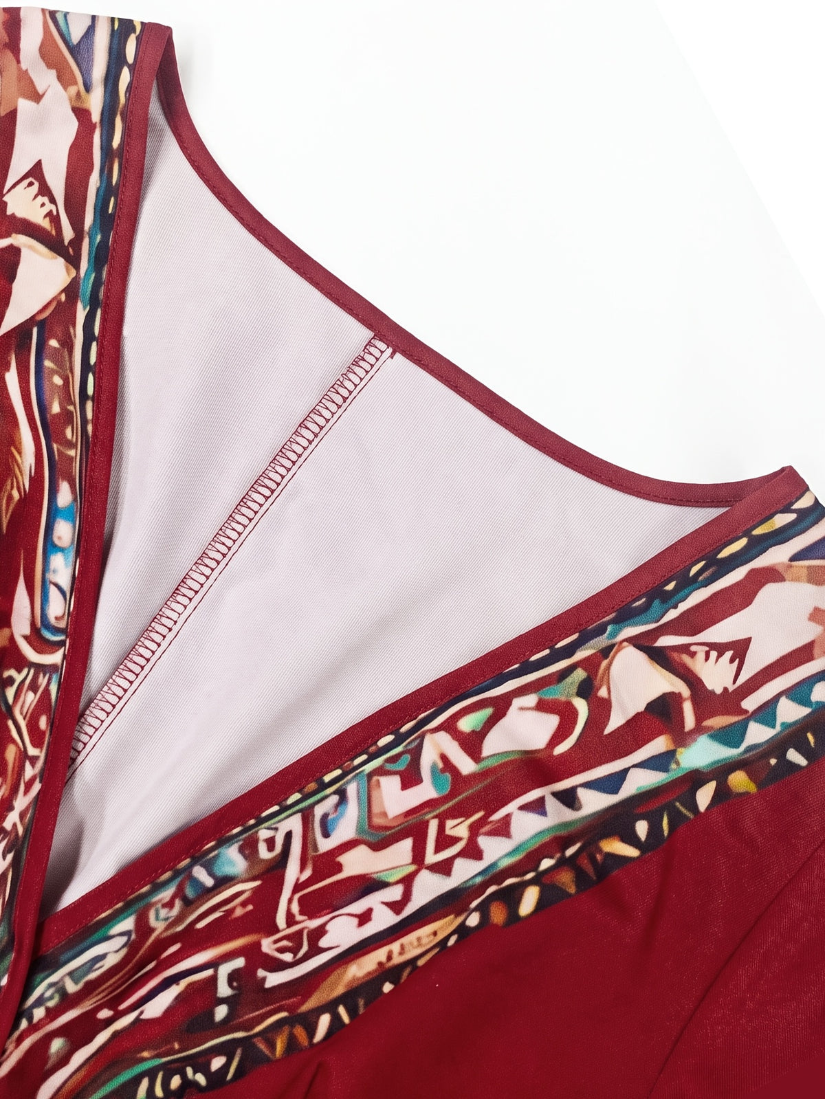 Robe midi grande taille — Imprimé plumes rouge et ethnique