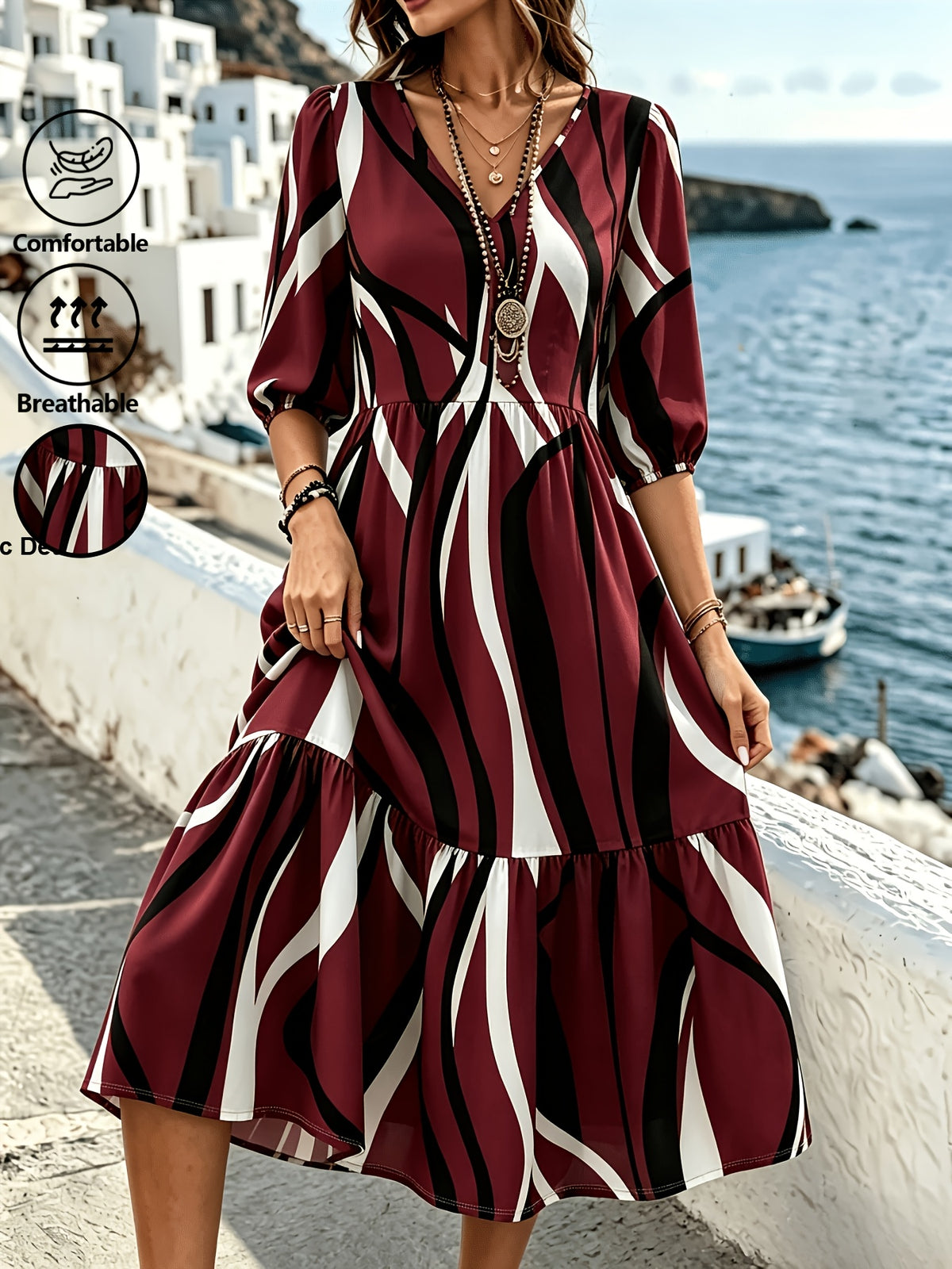 Robe midi grande taille, tracé abstrait