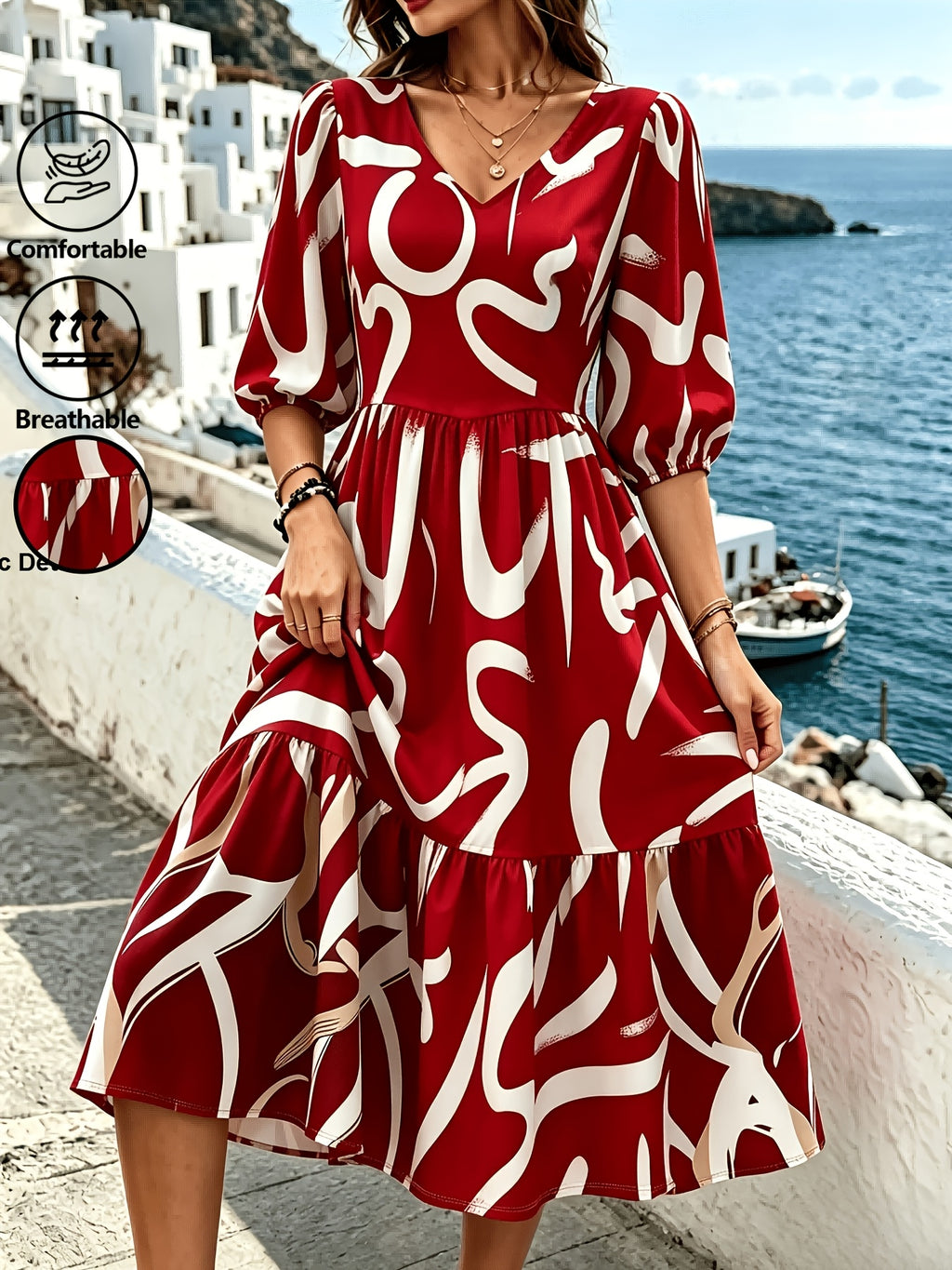 Robe midi grande taille, tracé abstrait