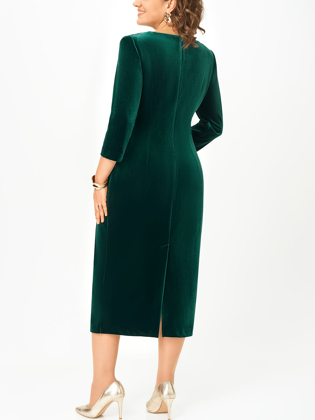 Robe midi grande taille — Velours chocolat à boucle dorée