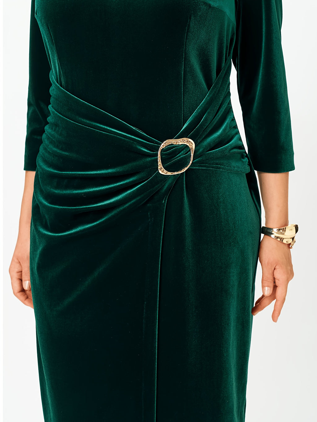 Robe midi grande taille — Velours chocolat à boucle dorée