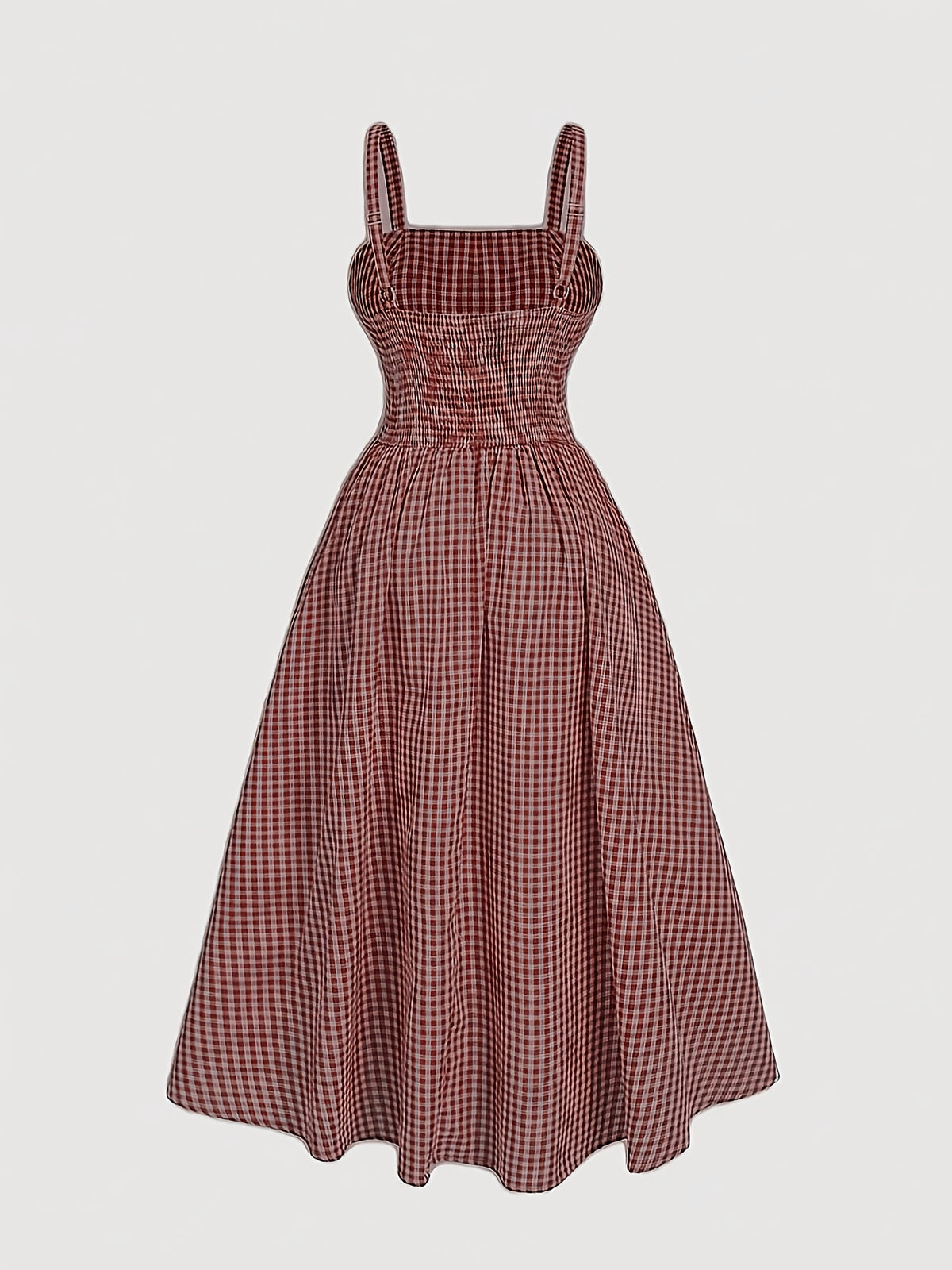 Robe midi grande taille — Carreau bleu et ruban à œillets