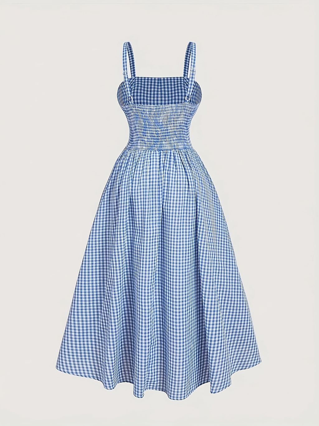 Robe midi grande taille — Carreau bleu et ruban à œillets