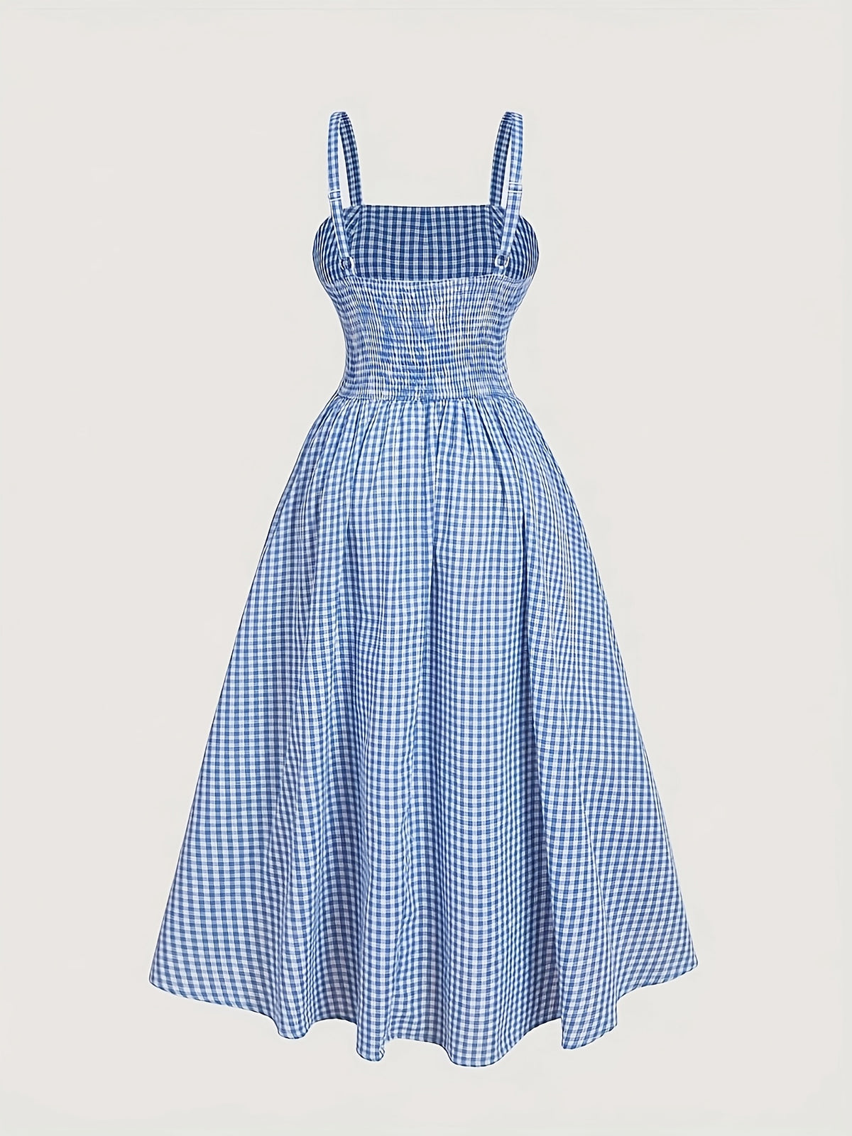 Robe midi grande taille — Carreau bleu et ruban à œillets