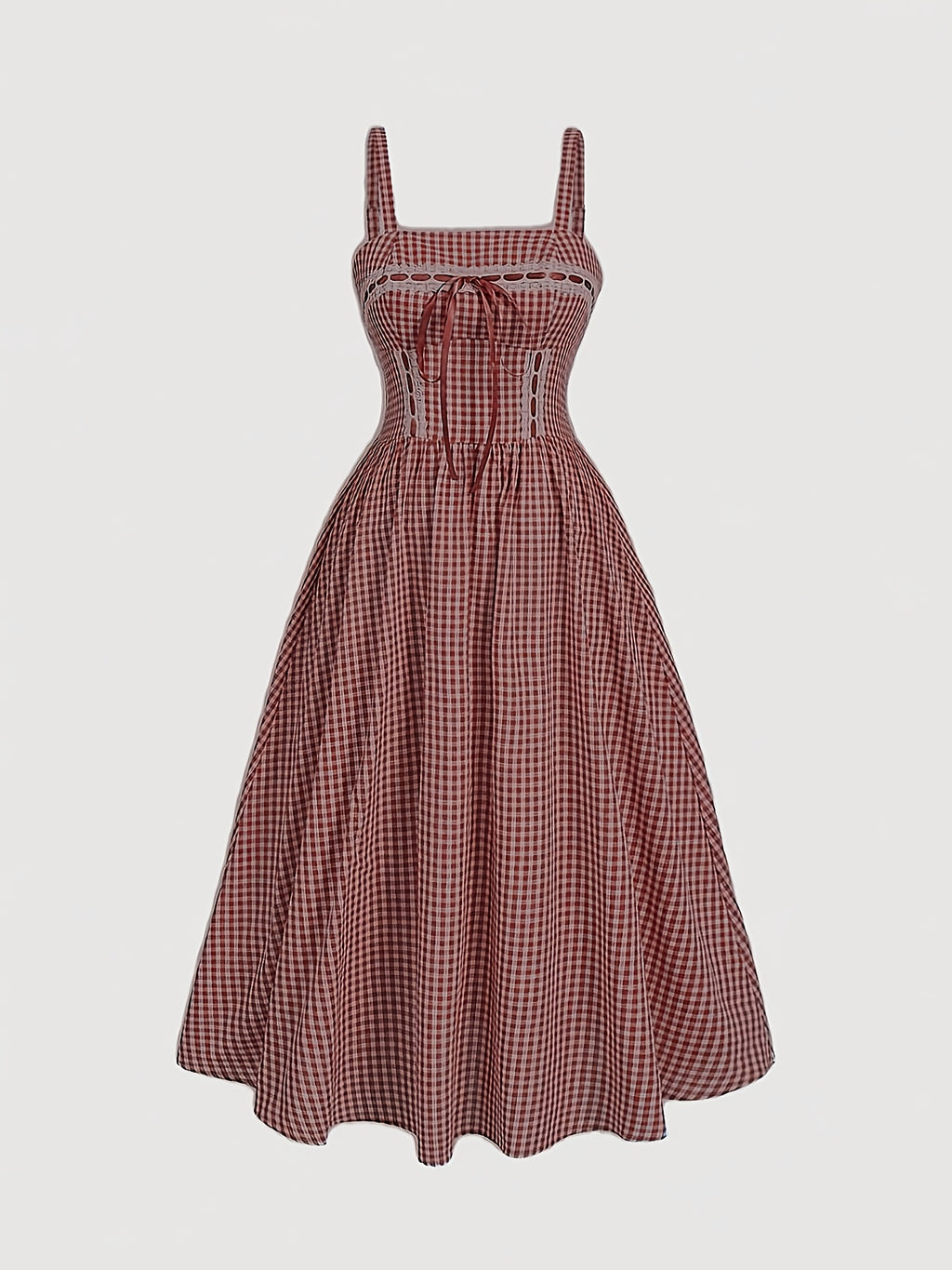 Robe midi grande taille — Carreau bleu et ruban à œillets