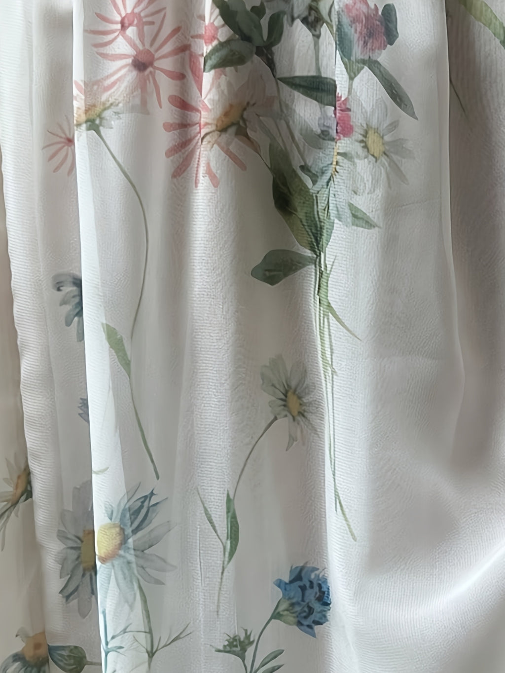 Robe midi grande taille — Voile écru à fleurs aquarelle