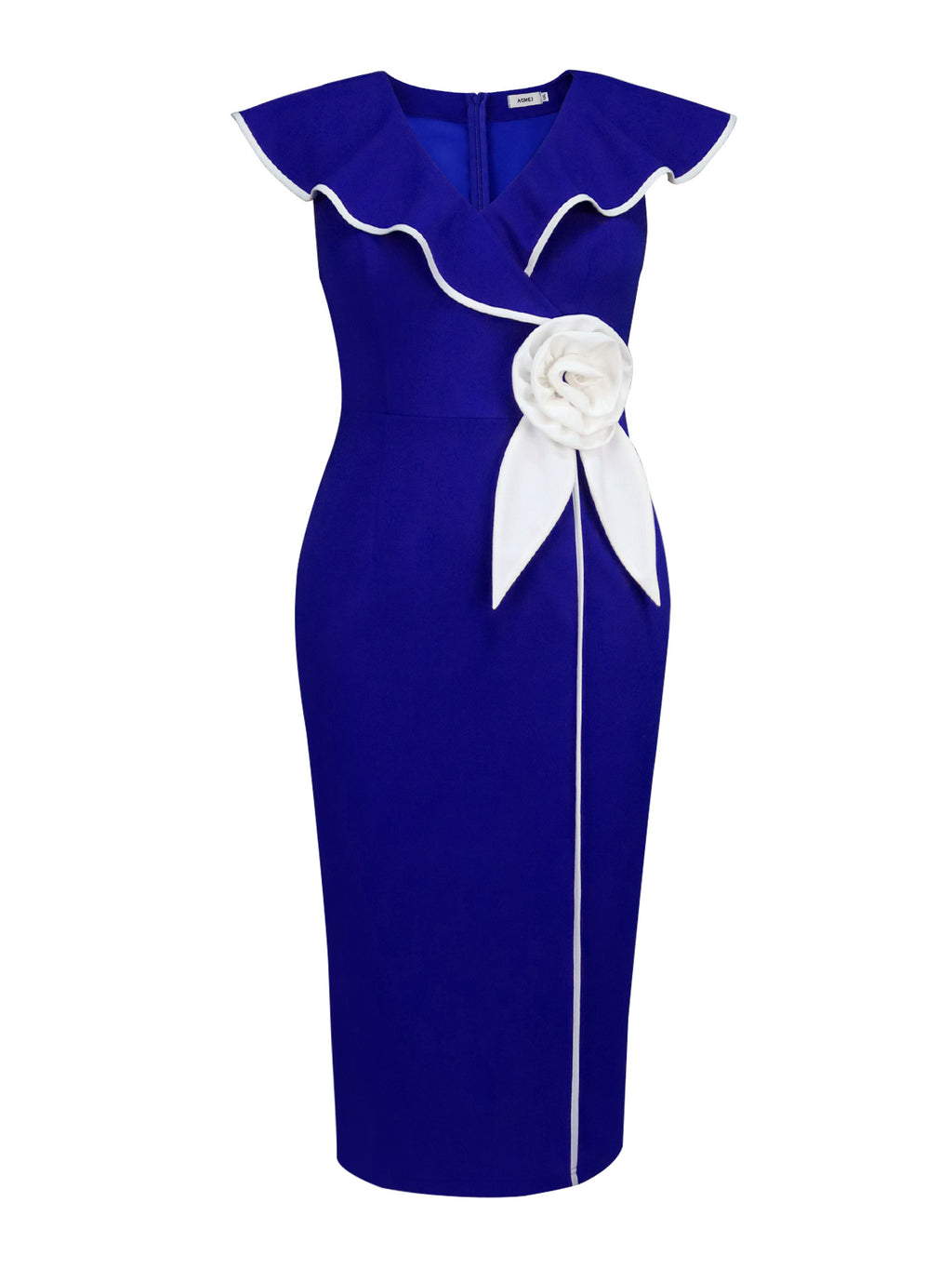 Robe midi grande taille — Volant asymétrique et grande fleur