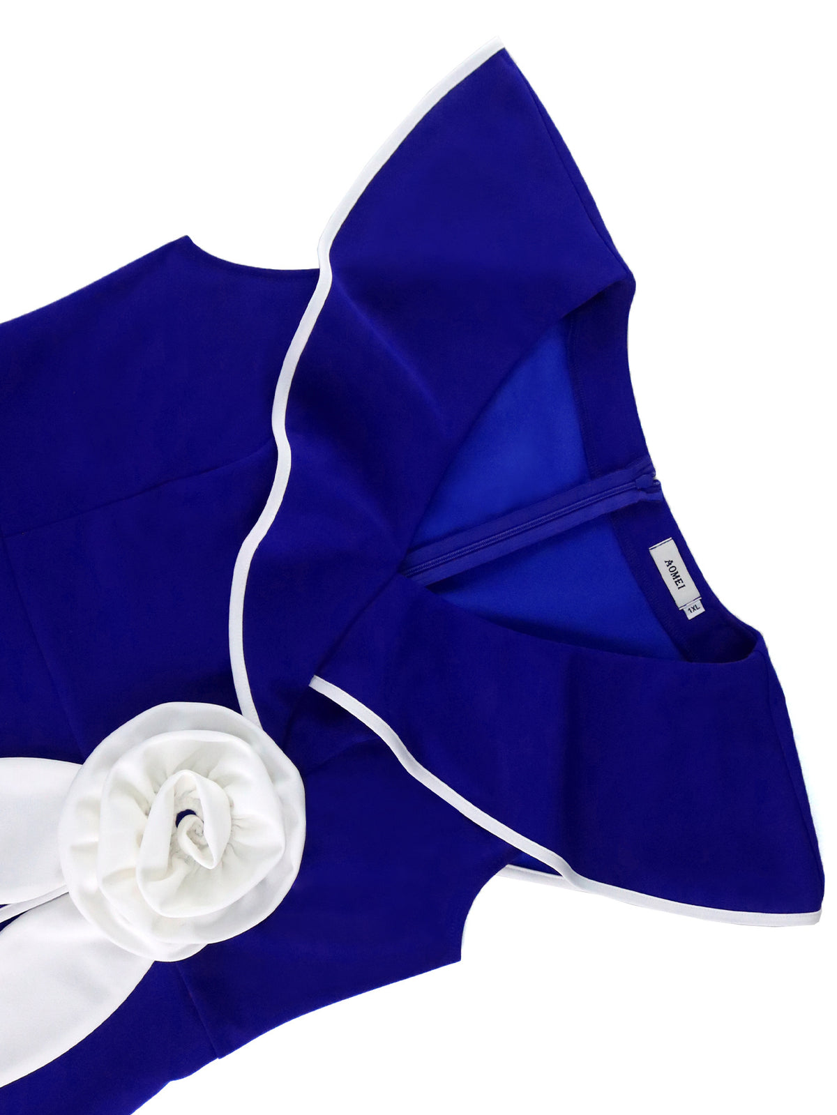 Robe midi grande taille — Volant asymétrique et grande fleur