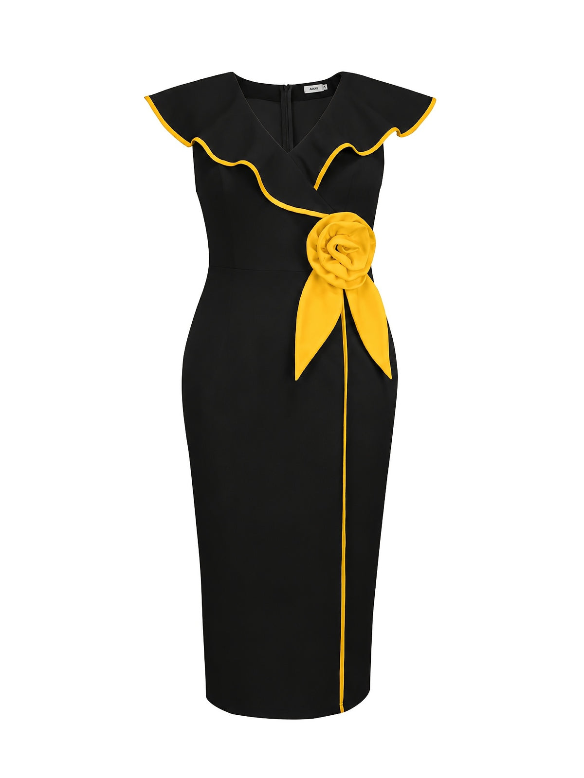 Robe midi grande taille — Volant asymétrique et grande fleur
