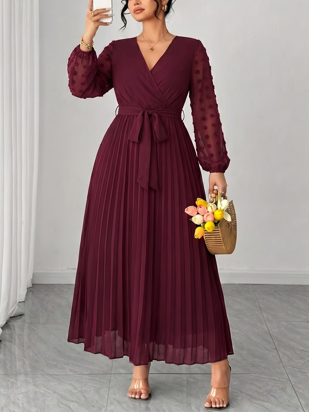 Robe midi grande taille — Voile plumetis à pois en relief