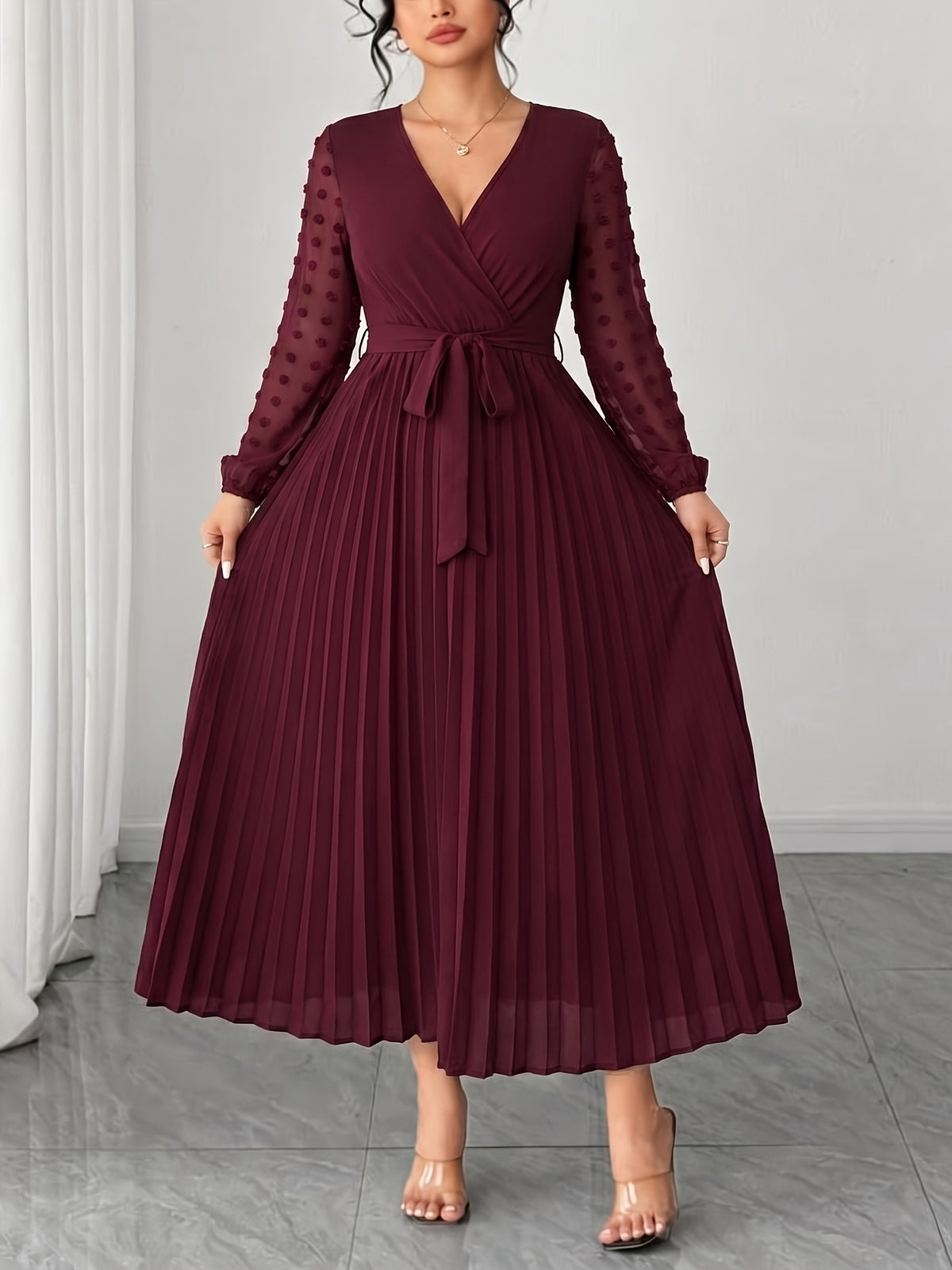 Robe midi grande taille — Voile plumetis à pois en relief