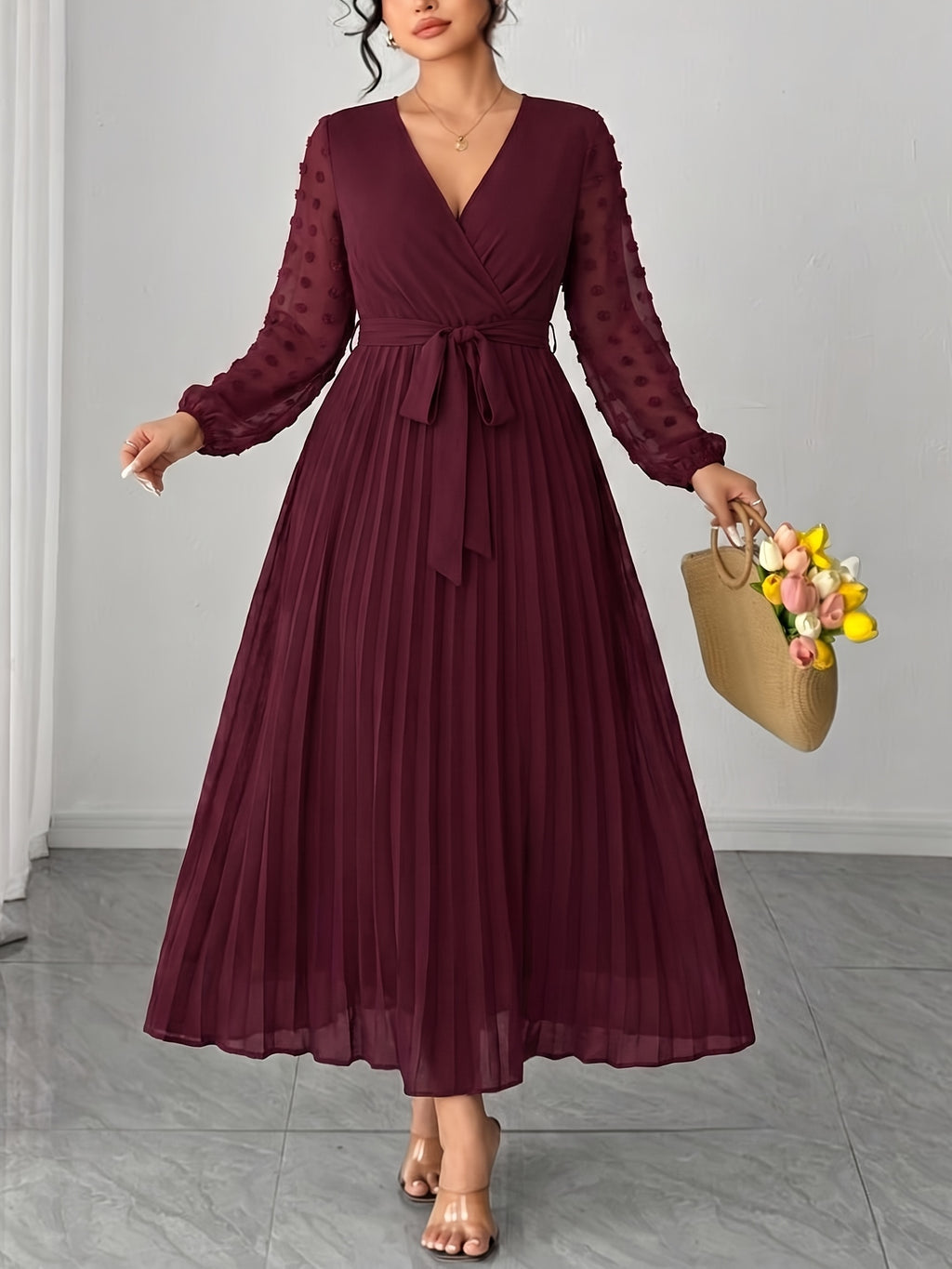 Robe midi grande taille — Voile plumetis à pois en relief
