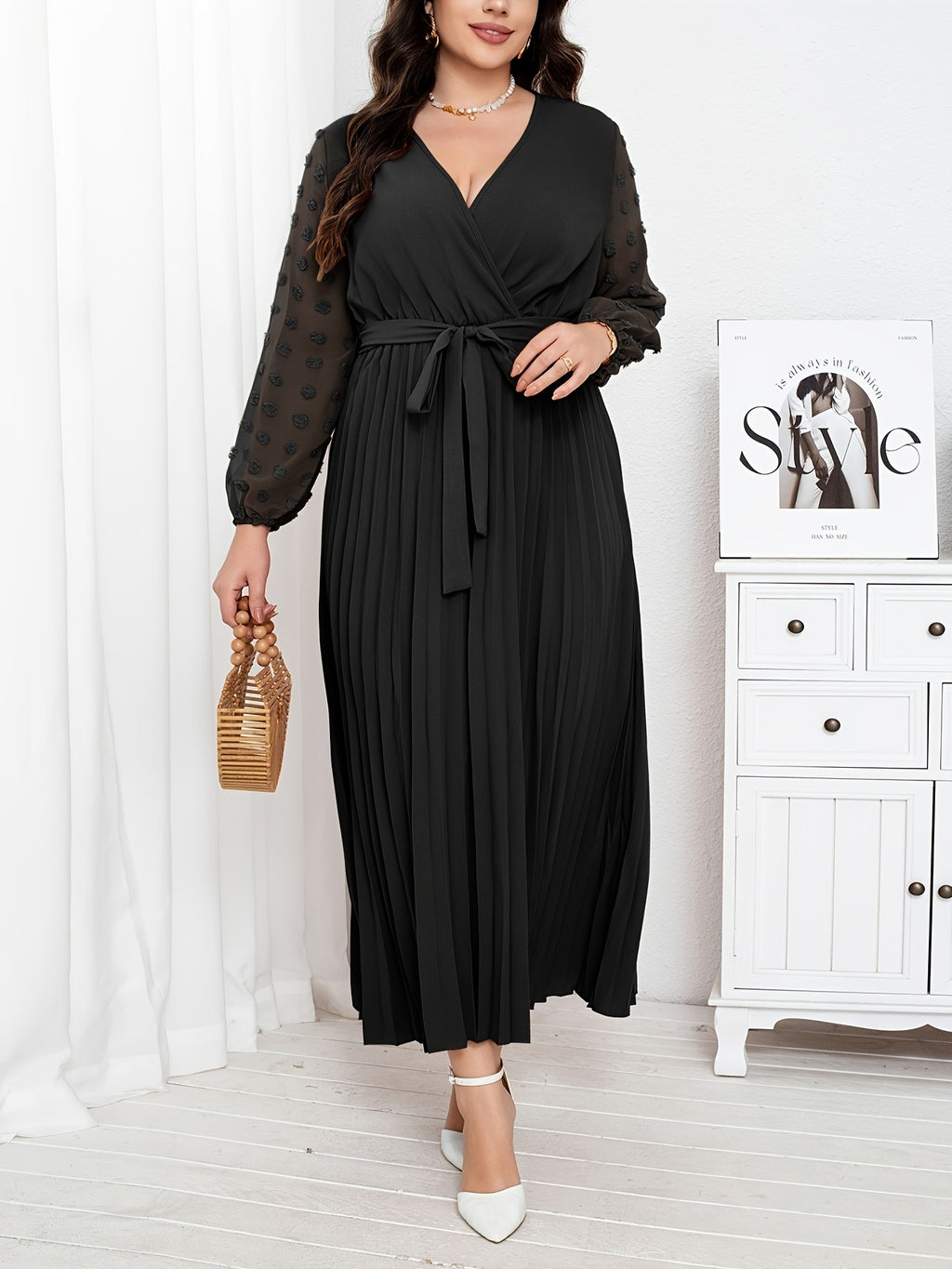 Robe midi grande taille — Voile plumetis à pois en relief