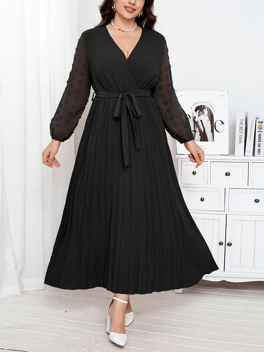 Robe midi grande taille — Voile plumetis à pois en relief