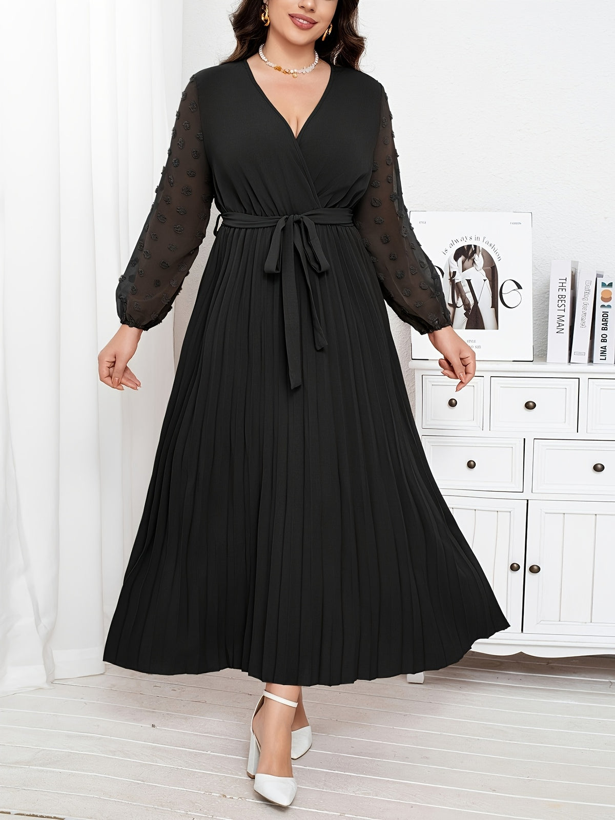 Robe midi grande taille — Voile plumetis à pois en relief