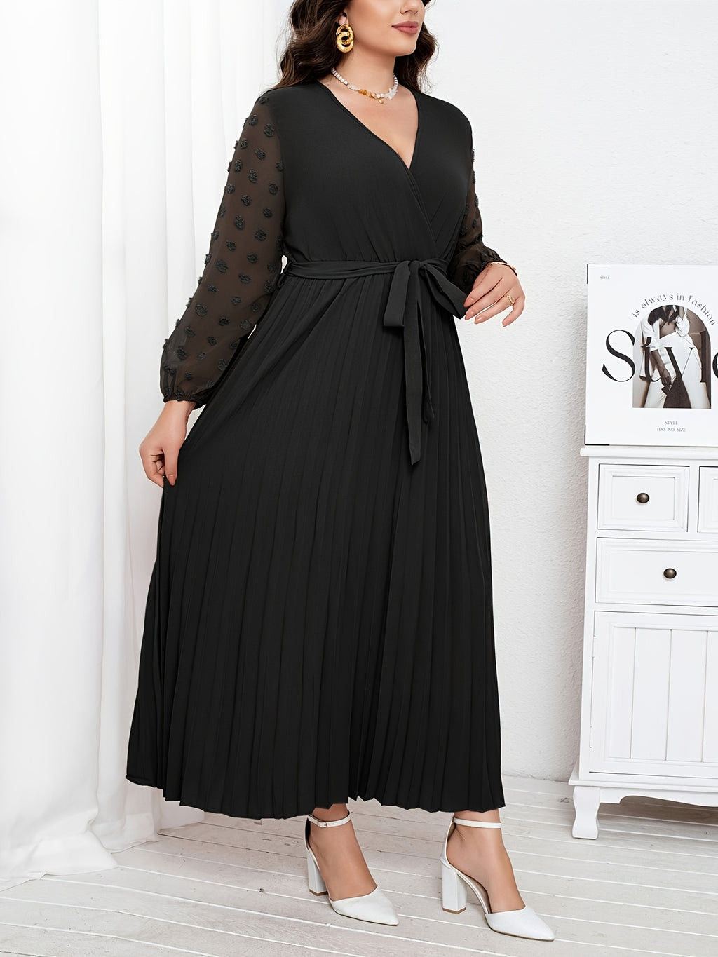 Robe midi grande taille — Voile plumetis à pois en relief