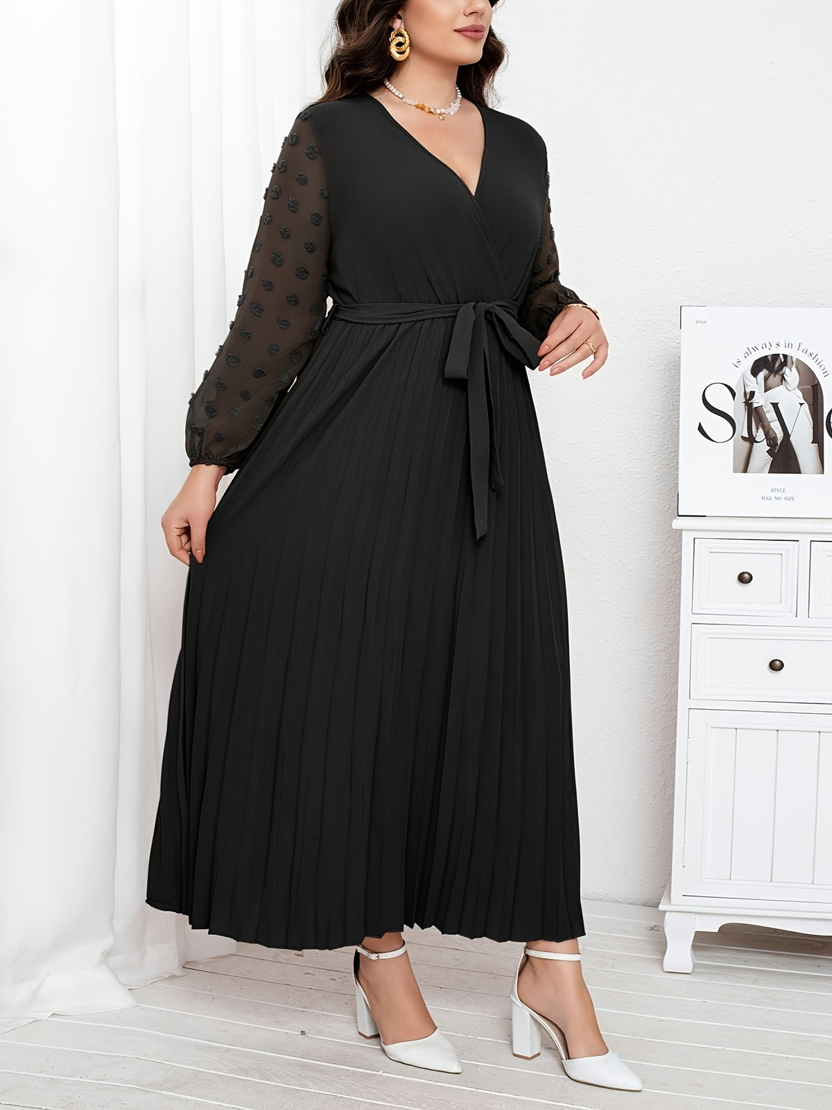 Robe midi grande taille — Voile plumetis à pois en relief