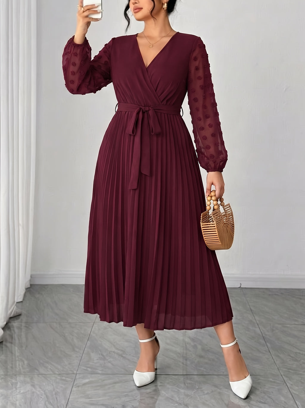 Robe midi grande taille — Voile plumetis à pois en relief