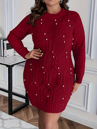Robe de Noël grande taille — Maille perlée sur rouge vif