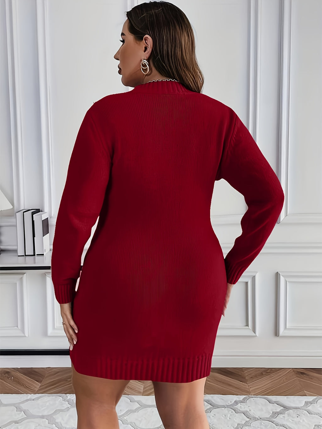Robe de Noël grande taille — Maille perlée sur rouge vif