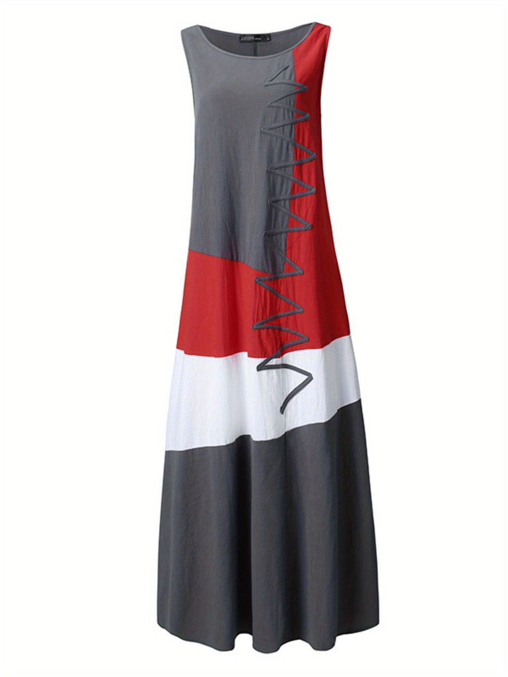 Robe originale grande taille, bandes contrastées, manches