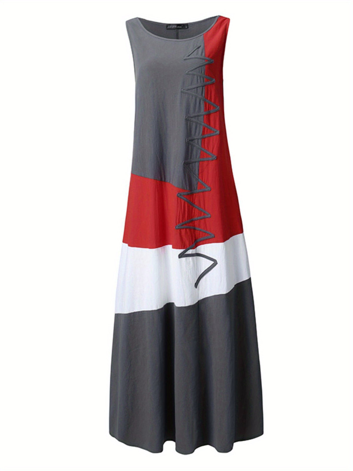 Robe originale grande taille, bandes contrastées, manches